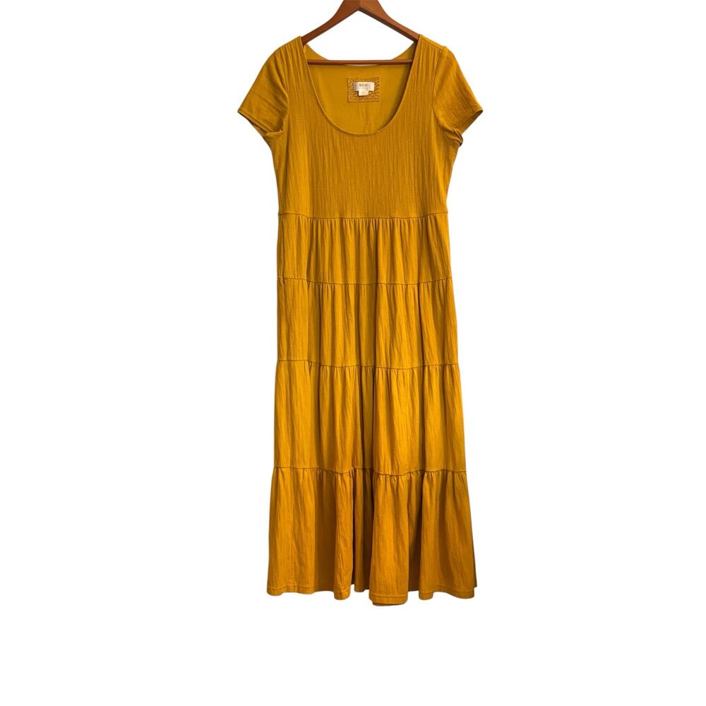 Maeve Anthropologie Mustard Yellow Tiered Midi Dress Textured Boho Large
